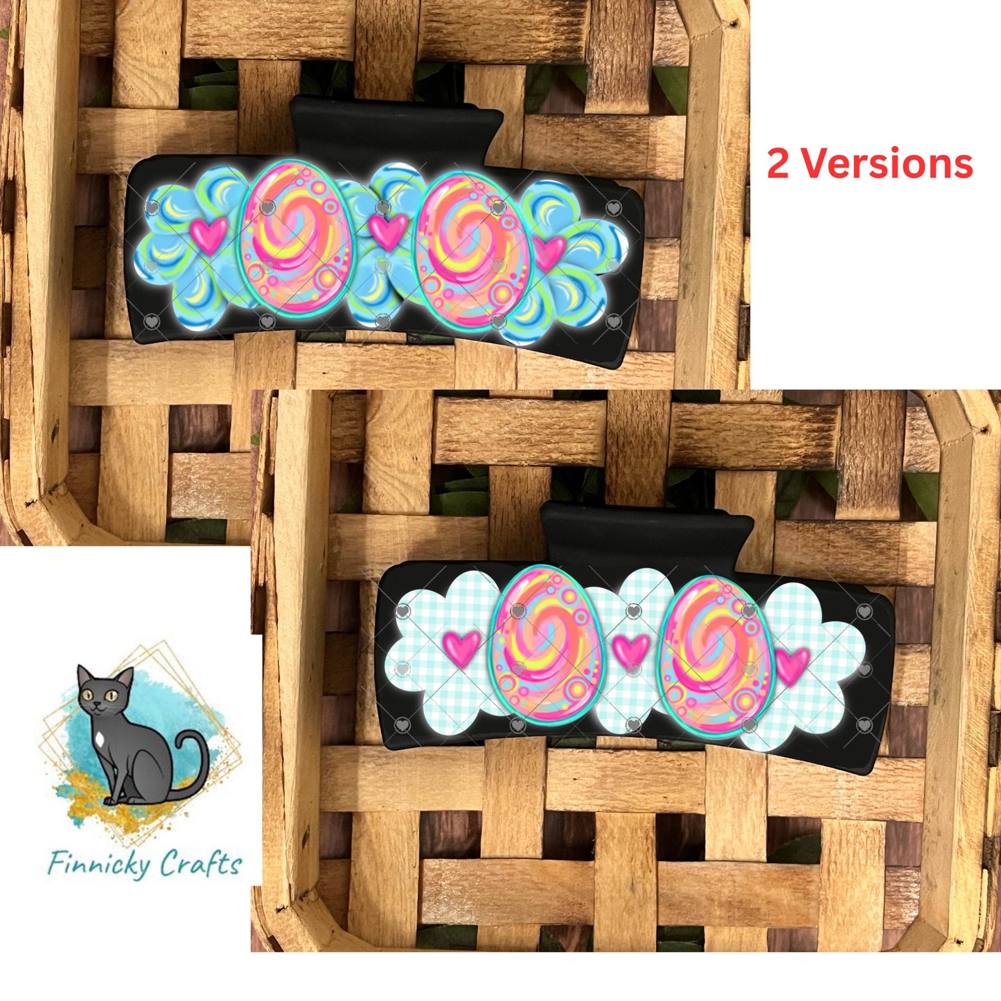 Flowers and Easter Eggs Hair Clip, Sublimation Design (Digital Designs)