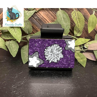 Cheer Hair Clip and Earrings, Large and Small - Add Personalization or comes with “Cheer” Digital Download - Purple and White