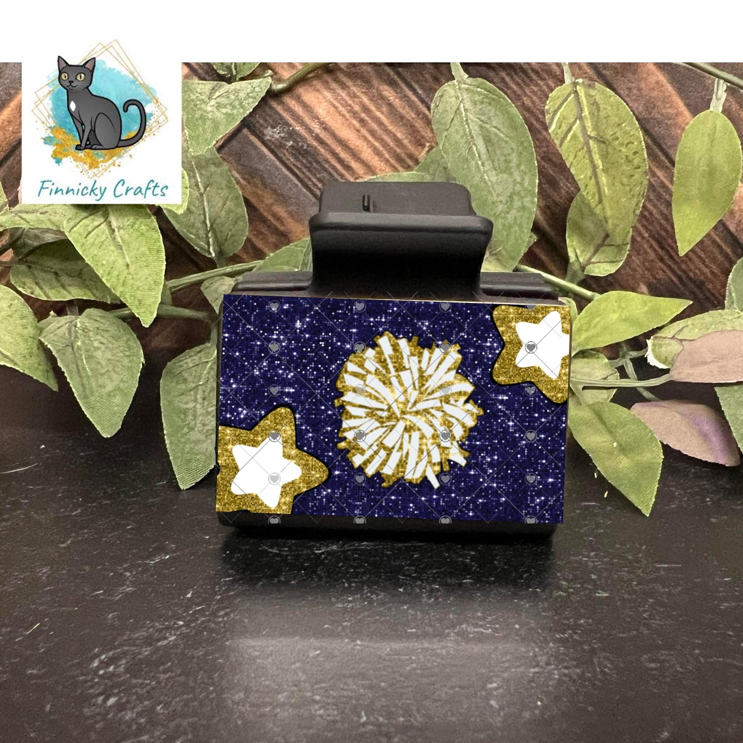 Cheer Hair Clip, Large and Small and Earrings - Add Personalization or comes with “Cheer” Digital Download - Navy Blue and Gold