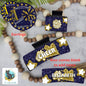 Cheer Hair Clip, Large and Small and Earrings - Add Personalization or comes with “Cheer” Digital Download - Navy Blue and Gold
