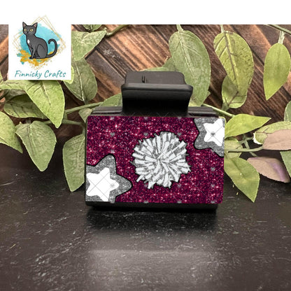 Cheer Hair Clip, Large and Small - Add Personalization or comes with “Cheer” Digital Download - Burgundy and Gray