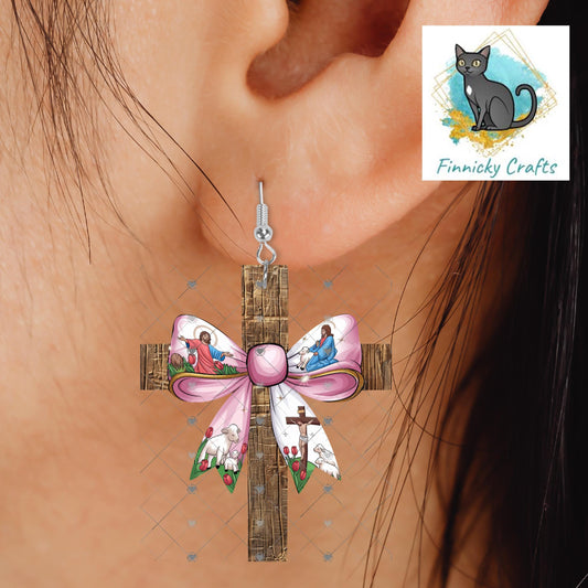 Cross with Easter Bow, Sublimation, Digital, PNG Design, Download for Earrings, Wall Decor, Door Hanger