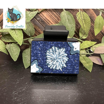 Cheer Hair Clip, Large and Small and Earrings - Add Personalization or comes with “Cheer” Digital Download - Dark and Light Blue