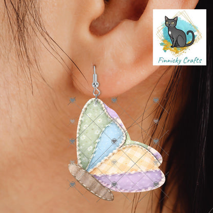 Patchwork Butterfly - Sublimation Design Png Template - Earrings, Necklace, Nightlight, Sign