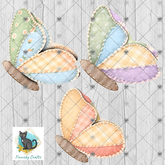 Patchwork Butterfly - Sublimation Design Png Template - Earrings, Necklace, Nightlight, Sign