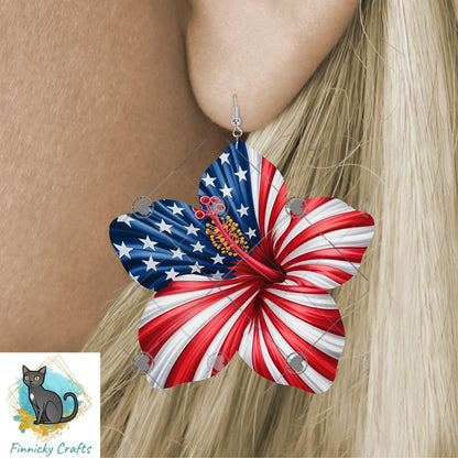Patriotic Hibiscus Flower, Sublimation Flower - MDF or Acrylic - Night Light - Digital Design- Earrings - Signs