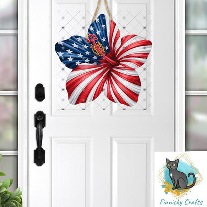 Patriotic Hibiscus Flower, Sublimation Flower - MDF or Acrylic - Night Light - Digital Design- Earrings - Signs