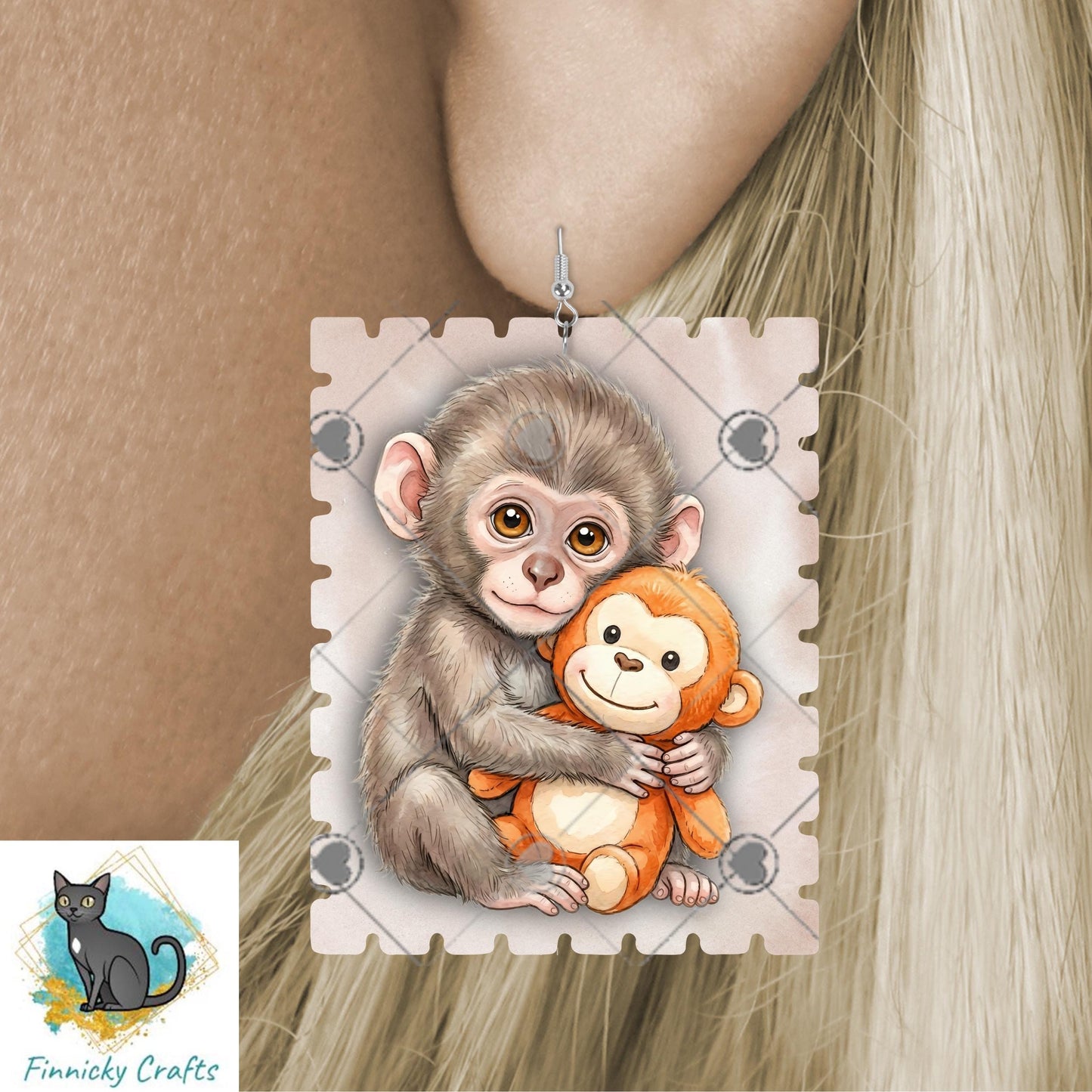Best Friends Punch Monkey Stamp Ornament, Earrings, Night Light, DTF, Home Decor (Digital PNG Download)