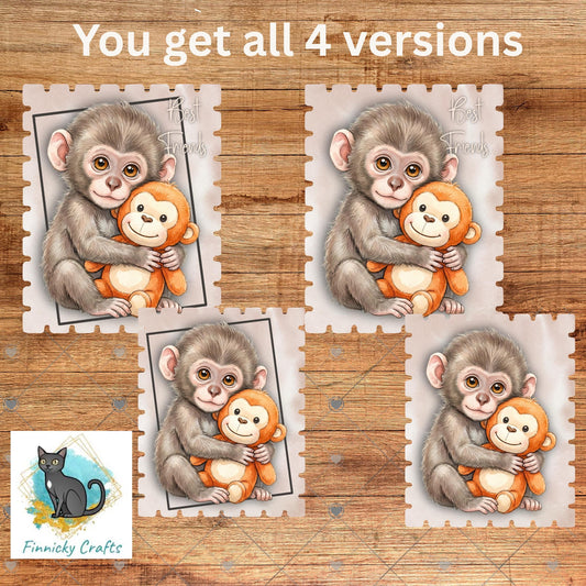 Best Friends Punch Monkey Stamp Ornament, Earrings, Night Light, DTF, Home Decor (Digital PNG Download)