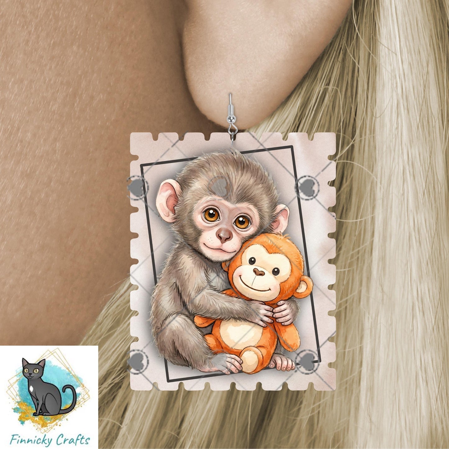 Best Friends Punch Monkey Stamp Ornament, Earrings, Night Light, DTF, Home Decor (Digital PNG Download)