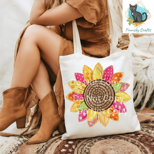 Fabric-look Sunflower, Earrings, Home Decor, Night Light, Signs, DTF, PNG Sublimation Designs