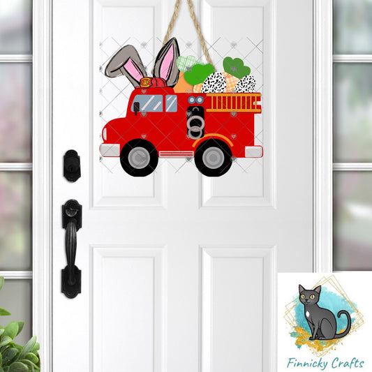 Easter Bunny Fire Truck, Easter Basket Tag, Home Decor, Sign, PNG, DTF Sublimation Designs