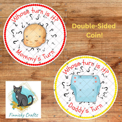 Double-Sided Coin, Whose turn is it? Mommy or Daddy Round (Digital Download)