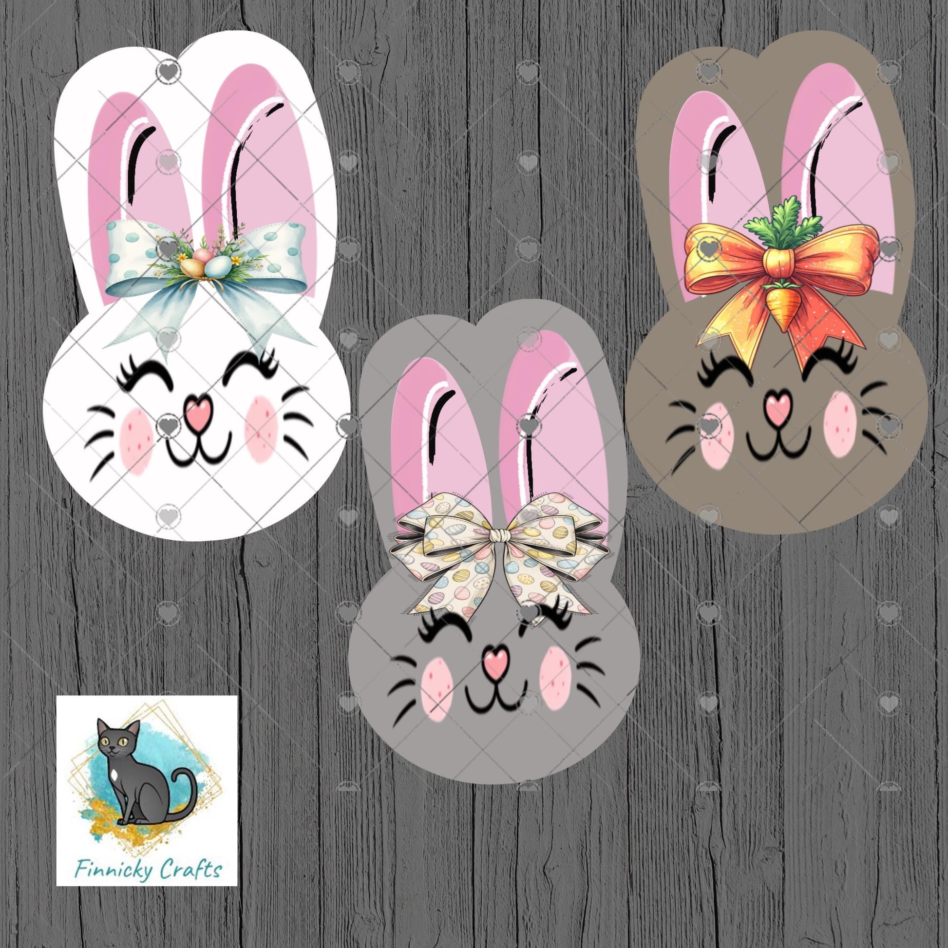 Bunny Head Sublimation Design, Bow, Earrings, Night Light (Digital Download, PNG)