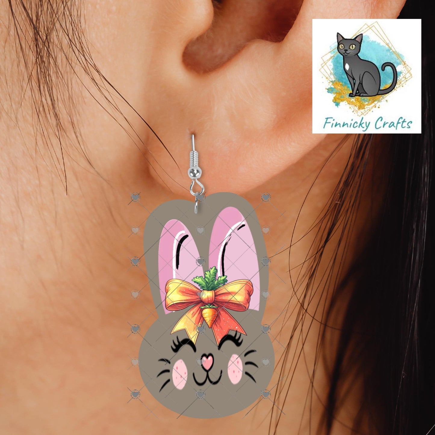 Bunny Head Sublimation Design, Bow, Earrings, Night Light (Digital Download, PNG)