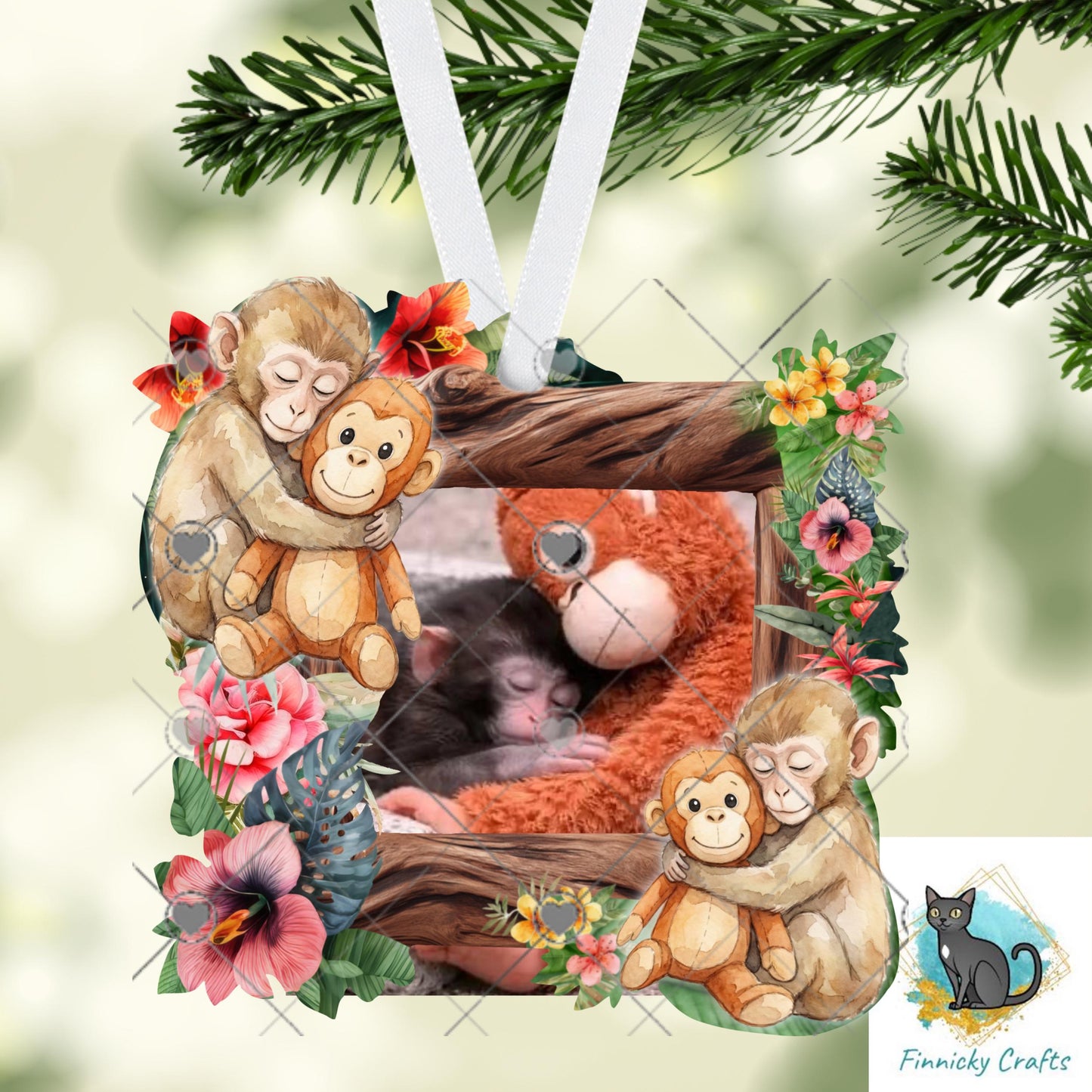 Tropical Punch Monkey Frame, Ornament, Night Light, DTF, Home Decor (Digital PNG Download)