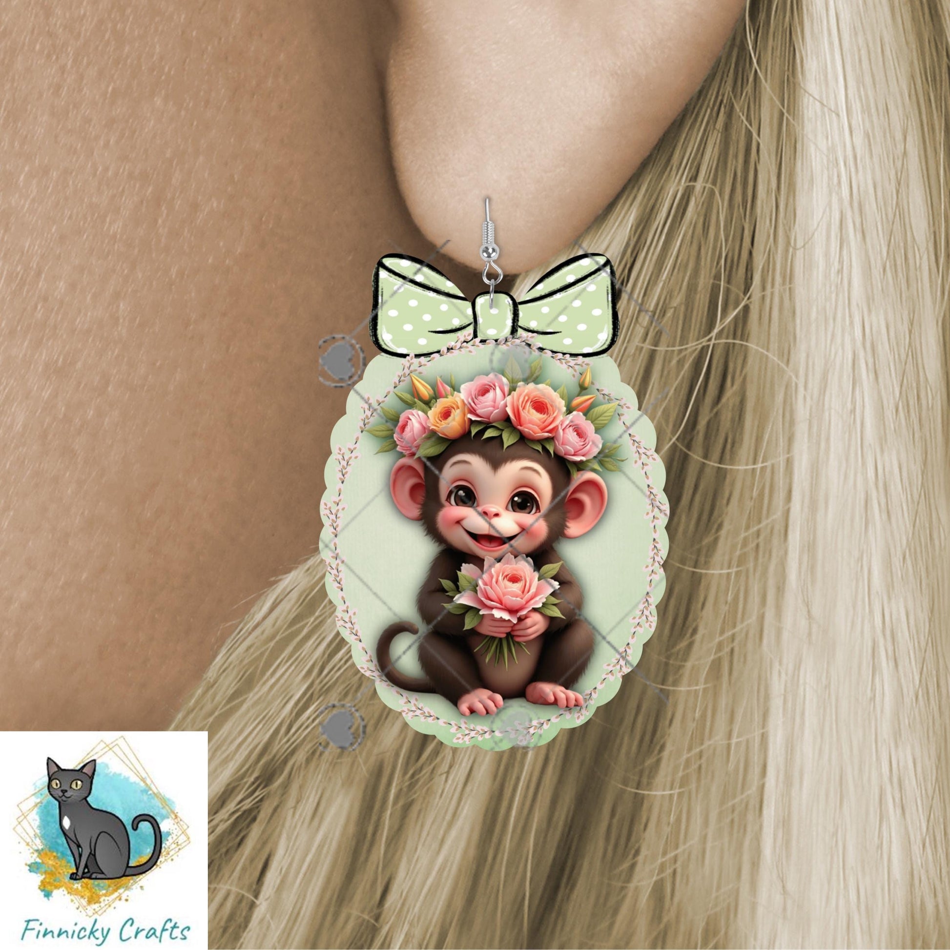 Scalloped Oval Easter Designs, Monkey, Lamb, Bunny, Sublimation, Digital, PNG Design, Earrings, DTF, PNG, Home Design