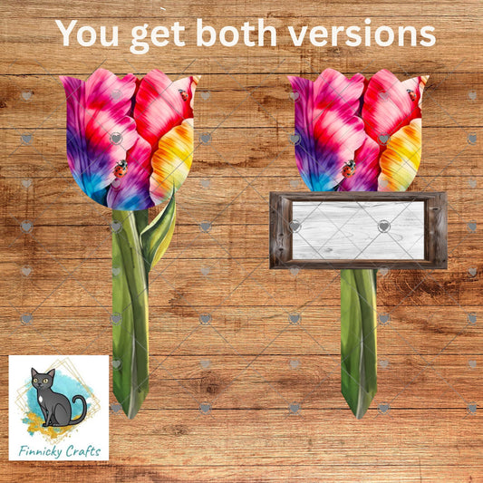 Rainbow Tulips Flower Garden Stakes Sublimation Design (Digital Design)