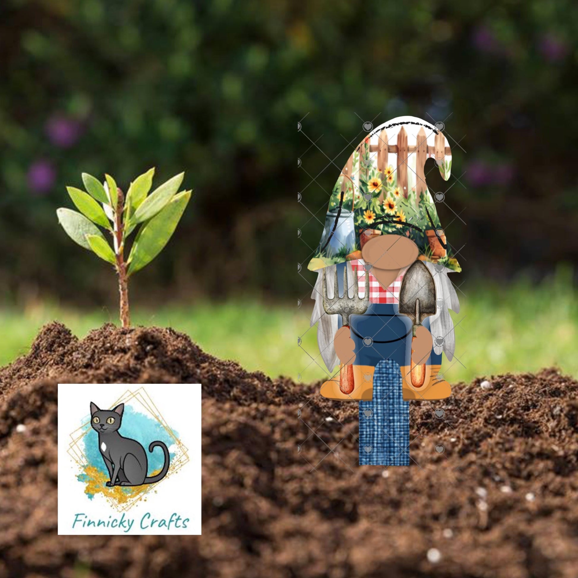 Gardener Gnome - With/without sign - Garden Stakes Sublimation Design (Digital Design)