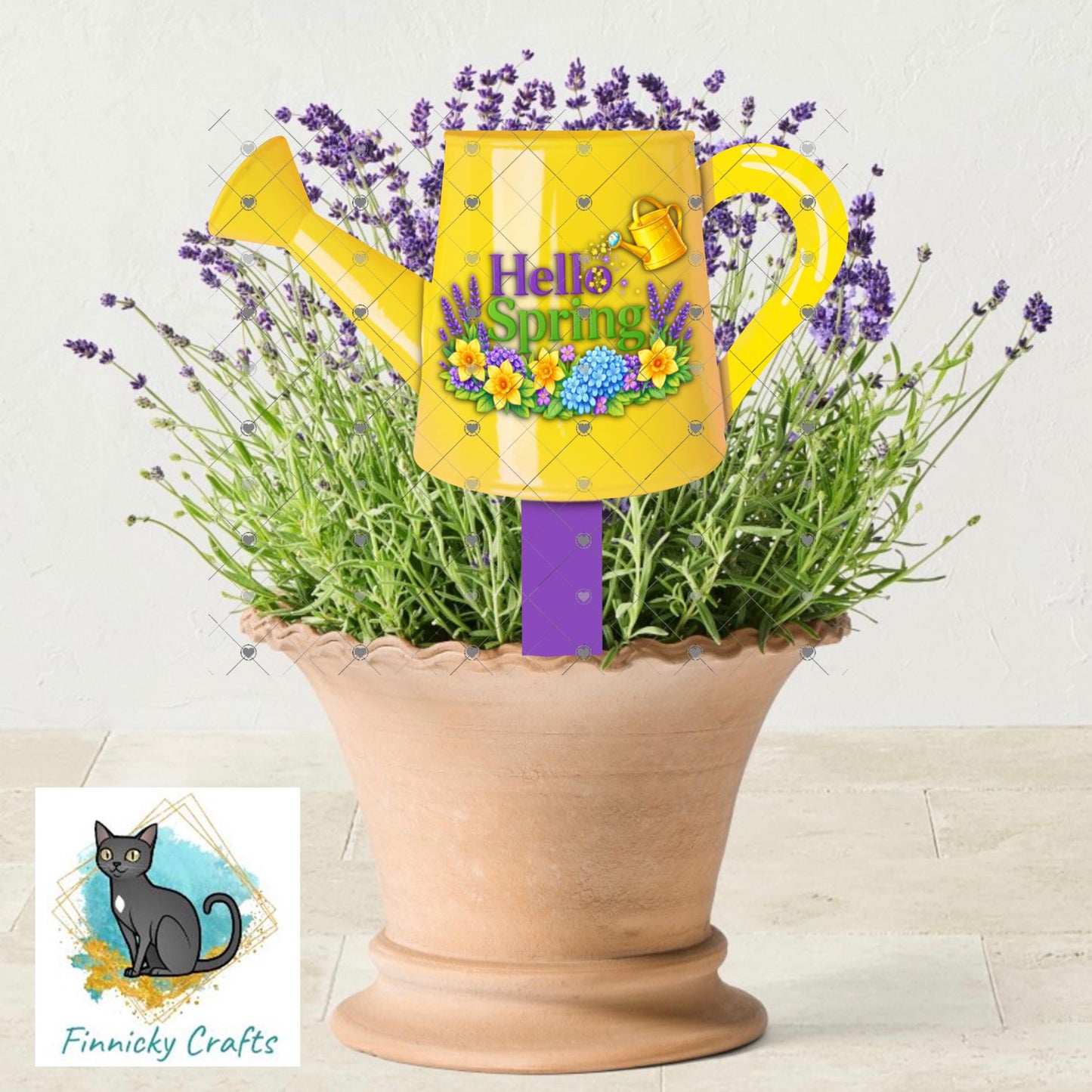 Watering Can - Hello Spring - Garden Stake Sublimation Design (Digital Design)