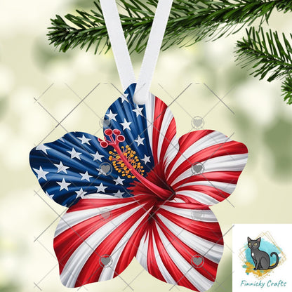 Patriotic Hibiscus Flower, Sublimation Flower - MDF or Acrylic - Night Light - Digital Design- Earrings - Signs
