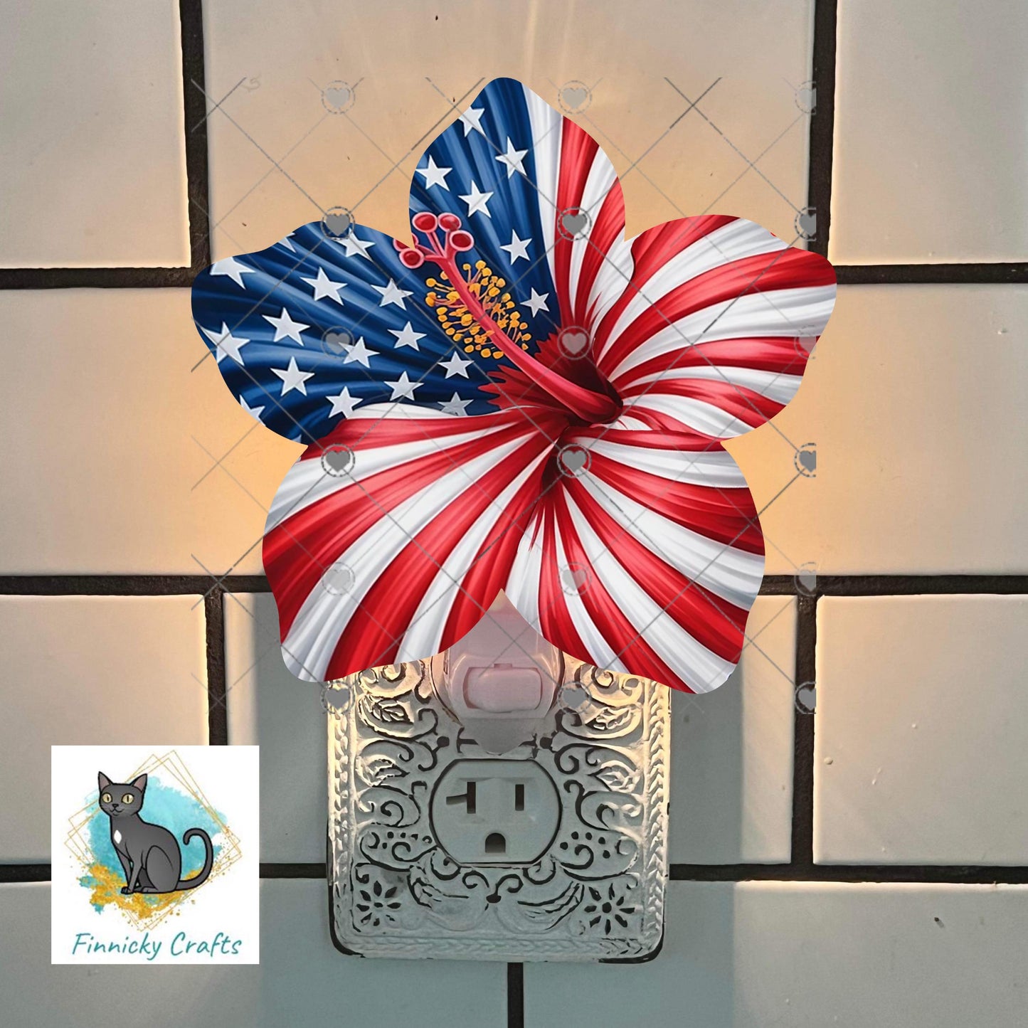 Patriotic Hibiscus Flower, Sublimation Flower - MDF or Acrylic - Night Light - Digital Design- Earrings - Signs