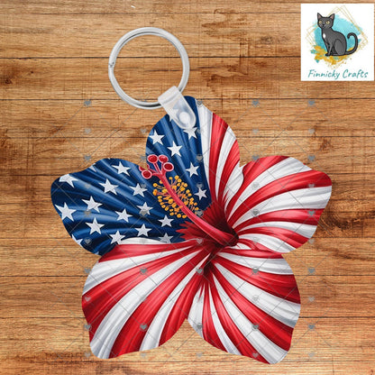 Patriotic Hibiscus Flower, Sublimation Flower - MDF or Acrylic - Night Light - Digital Design- Earrings - Signs