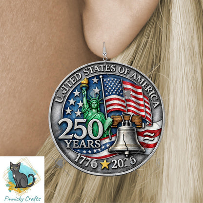 USA 250 Birthday Coin, Semiquincentennial Round (Digital Download), Earrings, Ornament, DTF
