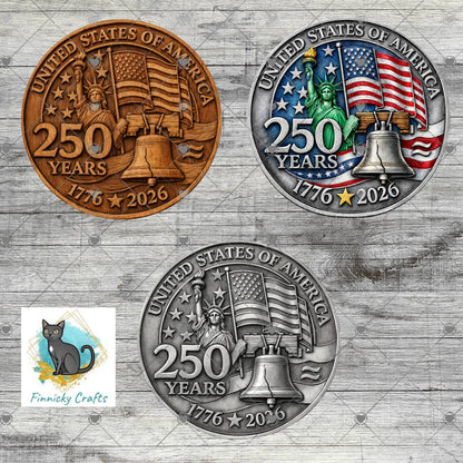 USA 250 Birthday Coin, Semiquincentennial Round (Digital Download), Earrings, Ornament, DTF