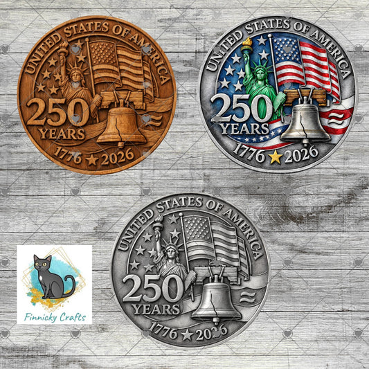 USA 250 Birthday Coin, Semiquincentennial Round (Digital Download), Earrings, Ornament, DTF