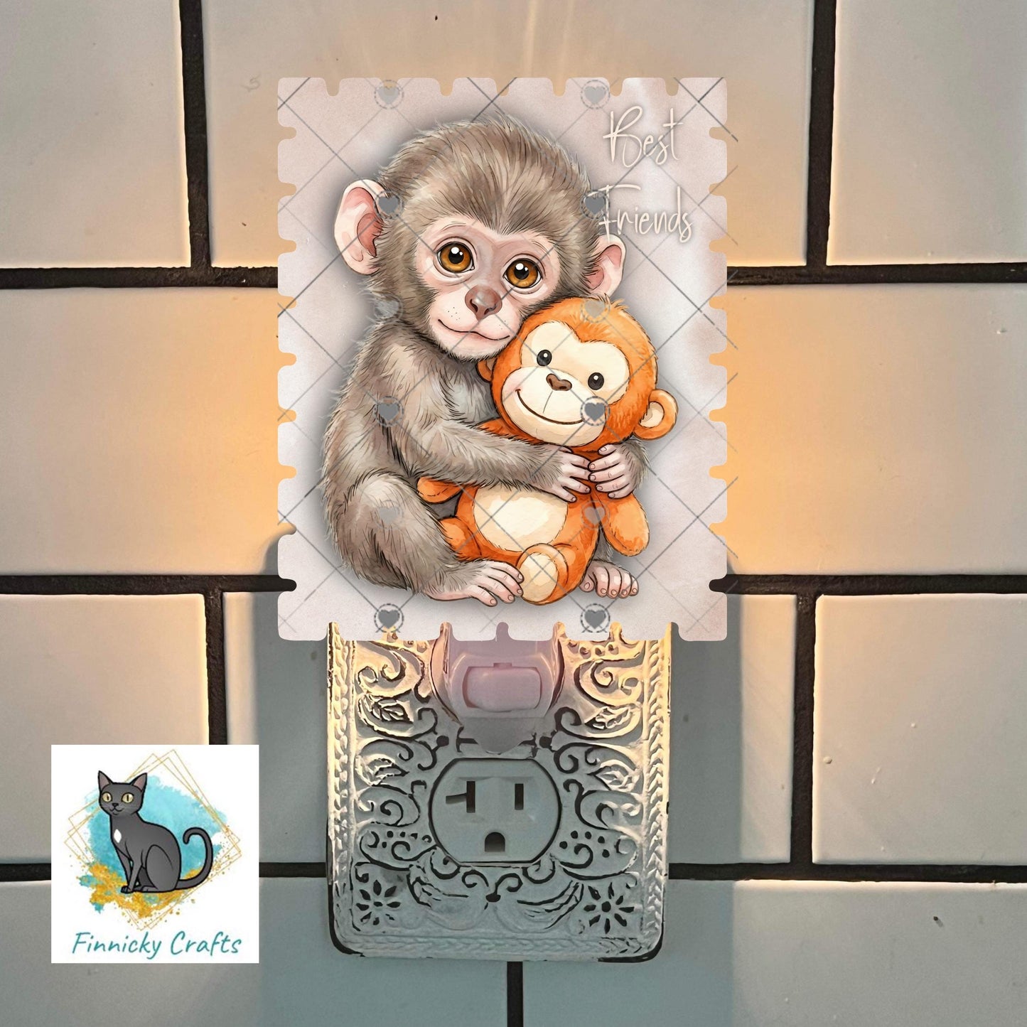 Best Friends Punch Monkey Stamp Ornament, Earrings, Night Light, DTF, Home Decor (Digital PNG Download)