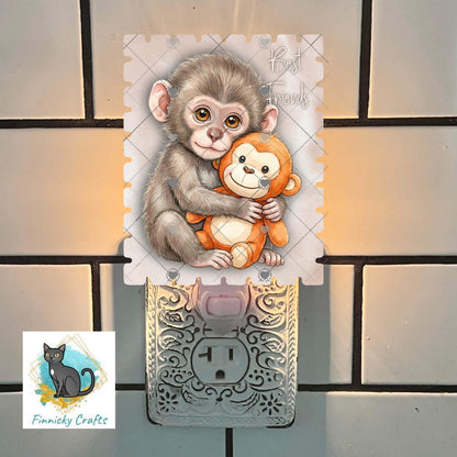 Best Friends Punch Monkey Stamp Ornament, Earrings, Night Light, DTF, Home Decor (Digital PNG Download)