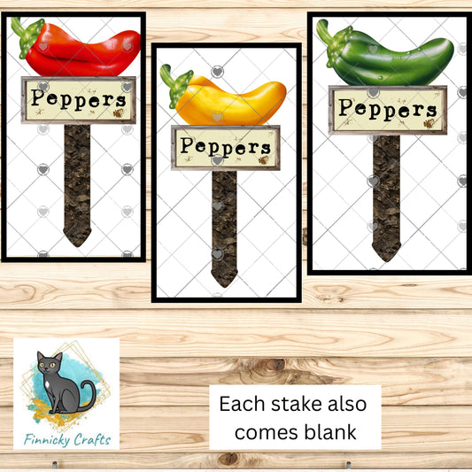 Red, Yellow, Green Chili Peppers/Blank - Garden Stakes Sublimation Design (Digital Design)