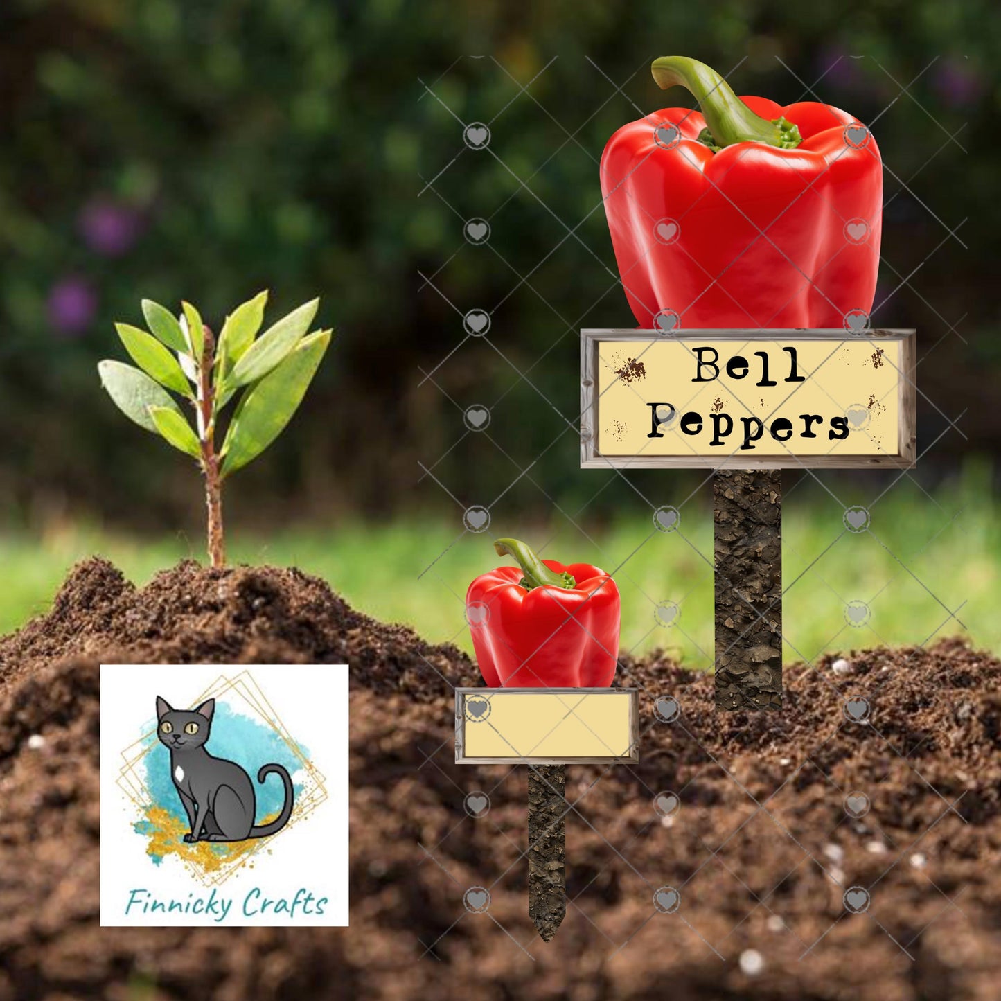 Red, Yellow, Green Bell Peppers/Blank - Garden Stakes Sublimation Design (Digital Design)