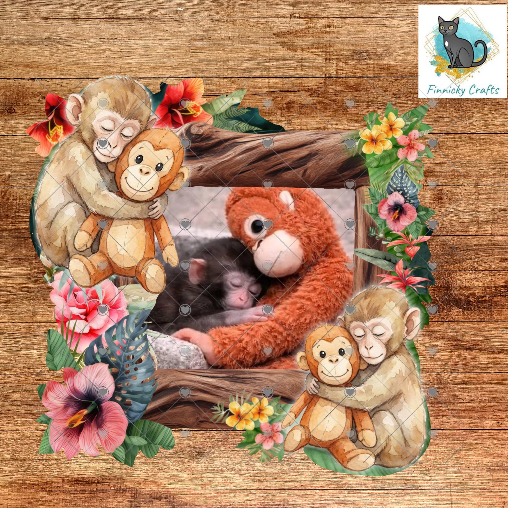 Tropical Punch Monkey Frame, Ornament, Night Light, DTF, Home Decor (Digital PNG Download)