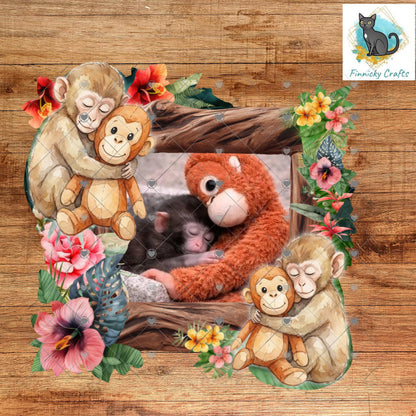 Tropical Punch Monkey Frame, Ornament, Night Light, DTF, Home Decor (Digital PNG Download)