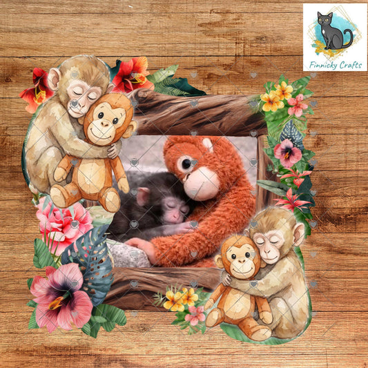 Tropical Punch Monkey Frame, Ornament, Night Light, DTF, Home Decor (Digital PNG Download)