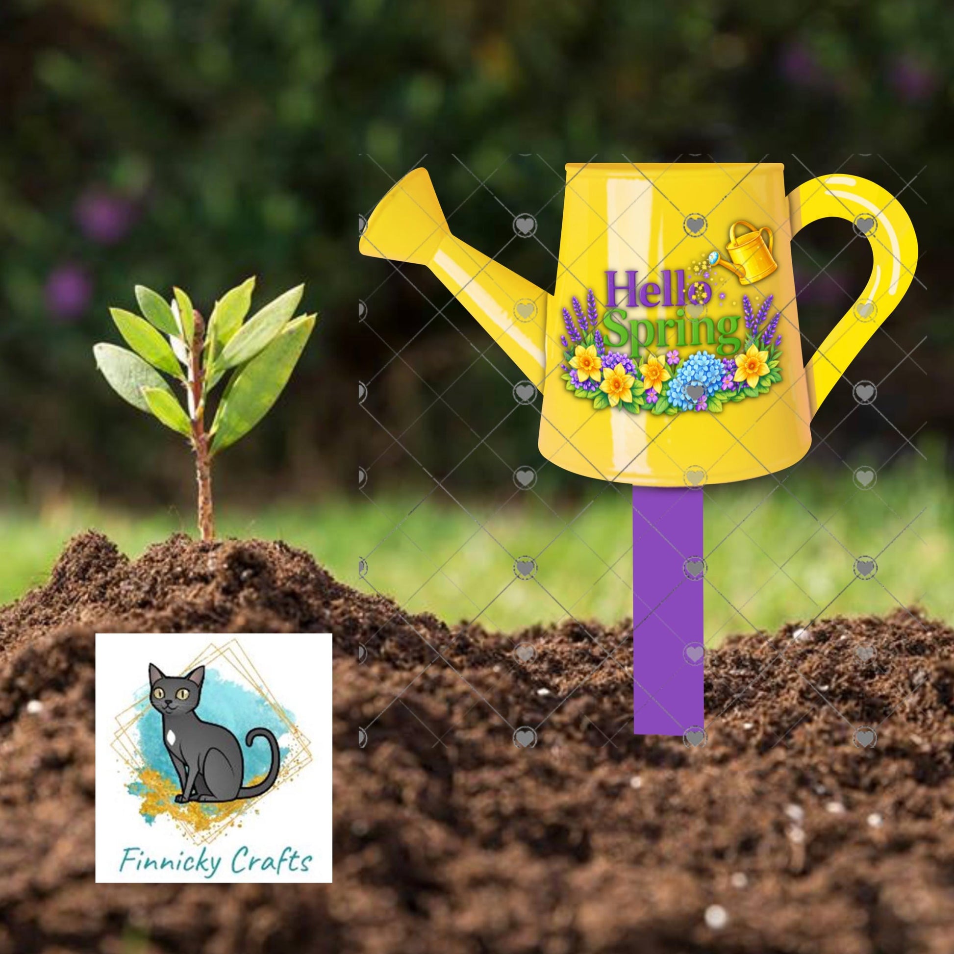 Watering Can - Hello Spring - Garden Stake Sublimation Design (Digital Design)