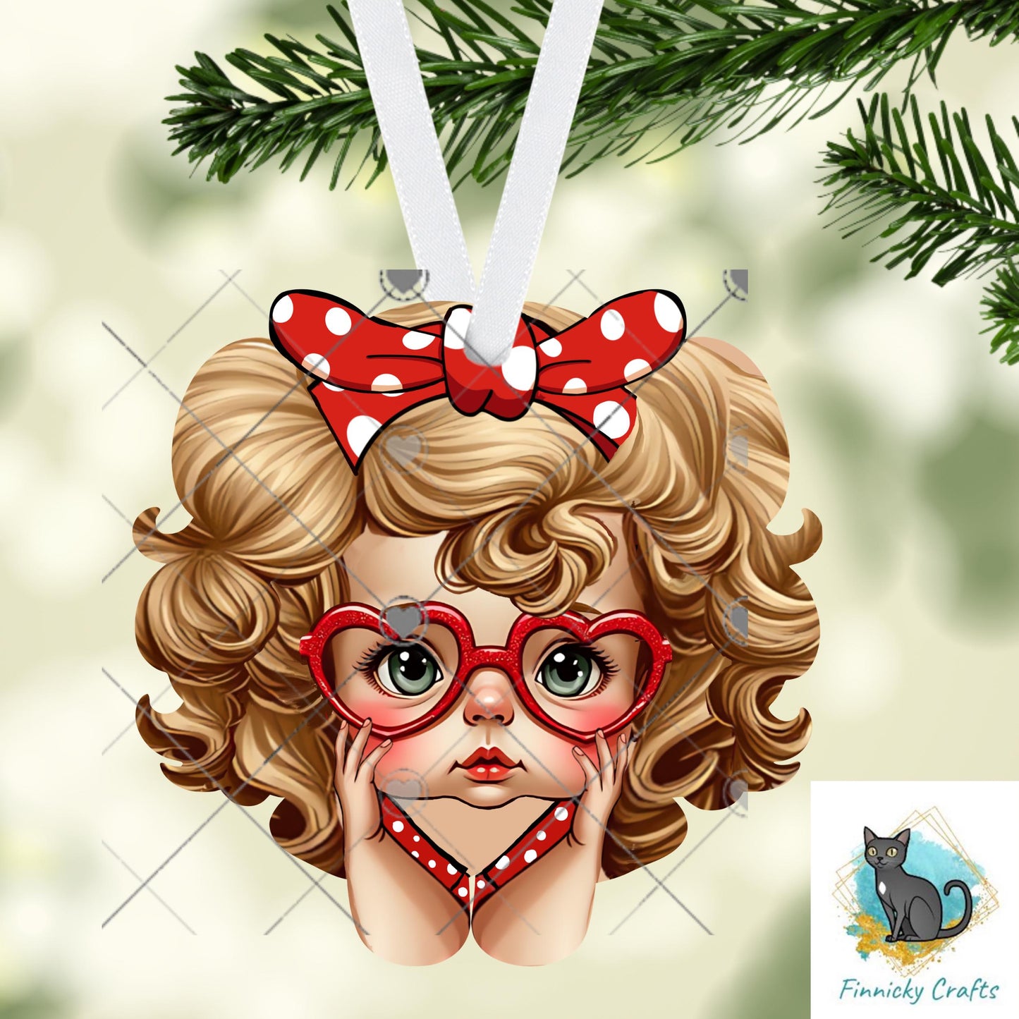 Retro Doll Valentine PNG | Cute Big Eye Girl with Heart Glasses | Red Polka Dot Bow Sublimation Design | Vintage Style Clipart for Tumblers