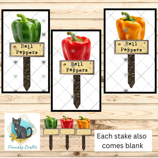 Red, Yellow, Green Bell Peppers/Blank - Garden Stakes Sublimation Design (Digital Design)