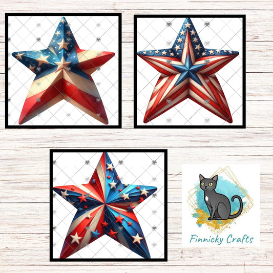 Patriotic Three Star Clipart Bundle, Sublimation PNG Files for DIY Crafts, Earrings Shirt Design, Instant Digital Download