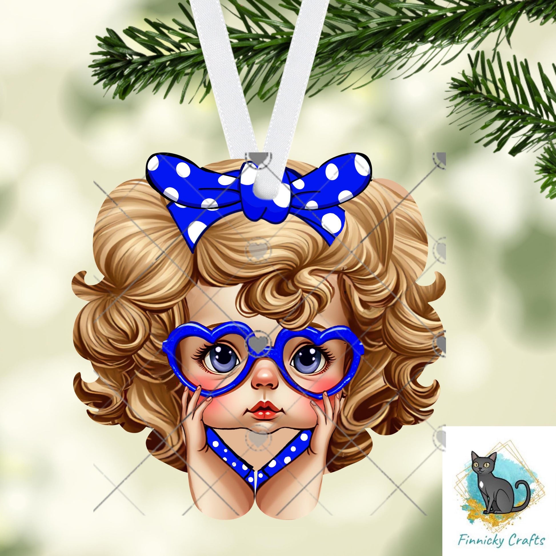 Doll Retro Valentine PNG | Big Eye Heart Glasses, Red Polka Dot Bow Sublimation Design (Digital)