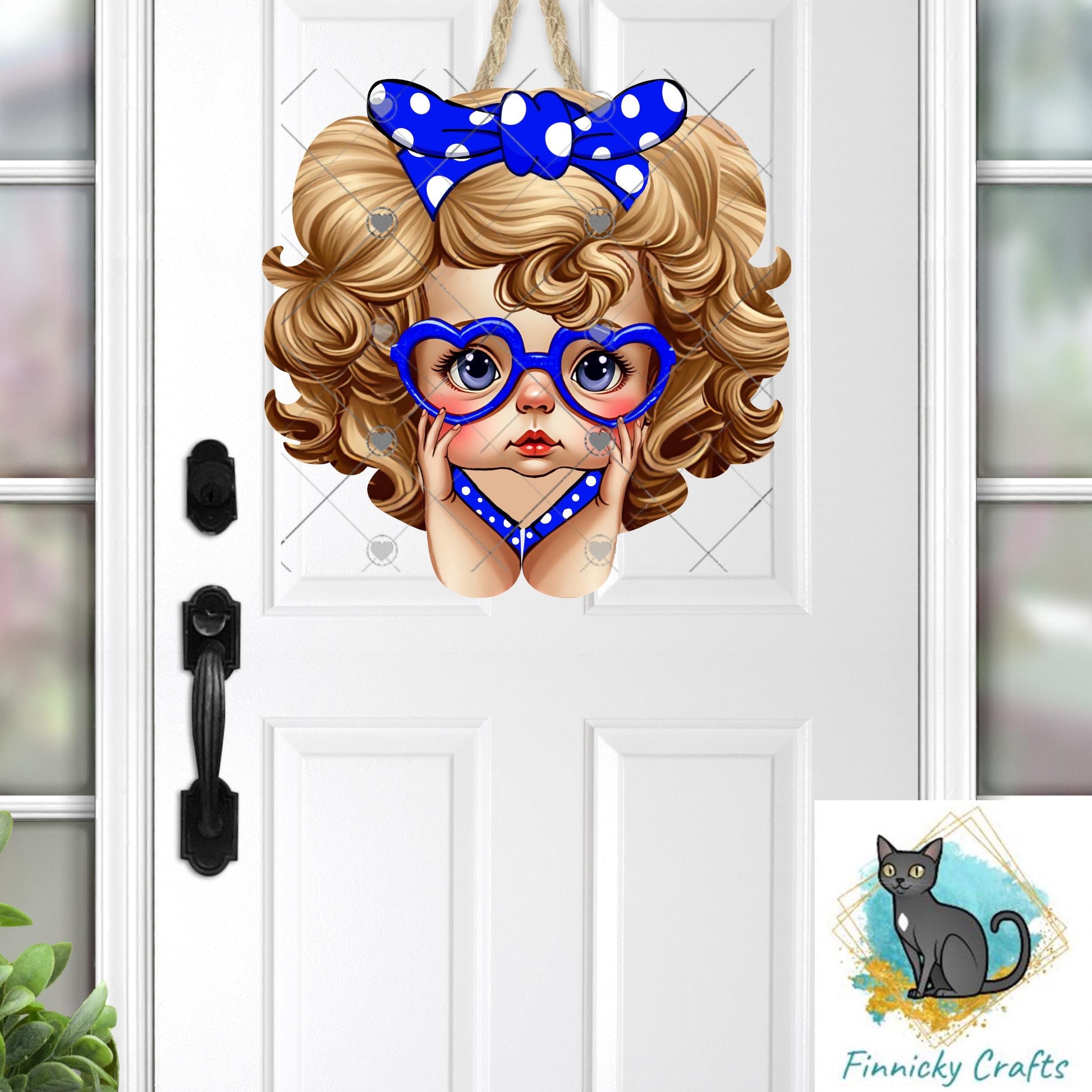 Doll Retro Valentine PNG | Big Eye Heart Glasses, Red Polka Dot Bow Sublimation Design (Digital)
