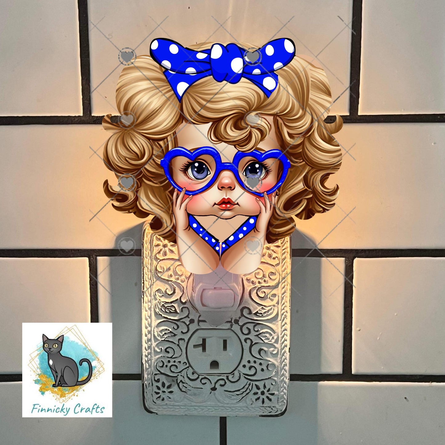 Doll Retro Valentine PNG | Big Eye Heart Glasses, Red Polka Dot Bow Sublimation Design (Digital)