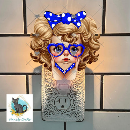 Doll Retro Valentine PNG | Big Eye Heart Glasses, Red Polka Dot Bow Sublimation Design (Digital)