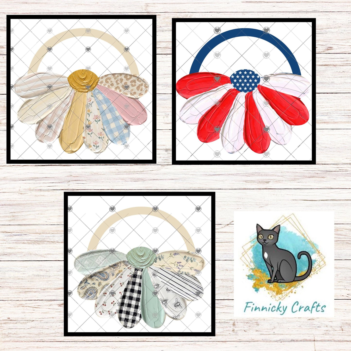 Boho Patchwork Daisy Sublimation PNG | Farmhouse Floral Door Hanger Design | Vintage Mixed Pattern Flower | Spring Summer DIY Printable