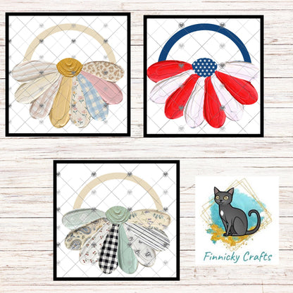Boho Patchwork Daisy Sublimation PNG | Farmhouse Floral Door Hanger Design | Vintage Mixed Pattern Flower | Spring Summer DIY Printable