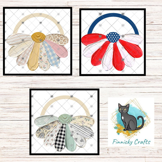 Boho Patchwork Daisy Sublimation PNG | Farmhouse Floral Door Hanger Design | Vintage Mixed Pattern Flower | Spring Summer DIY Printable