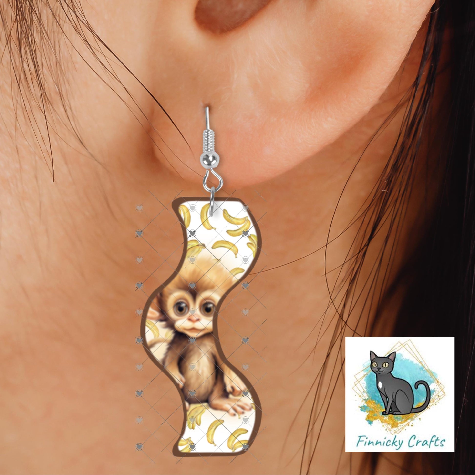 Wavy Monkey Sublimation PNG Bundle, Funny Craft Design for Earrings Keychains Shirts, DTF Ready Digital Download for Small Business