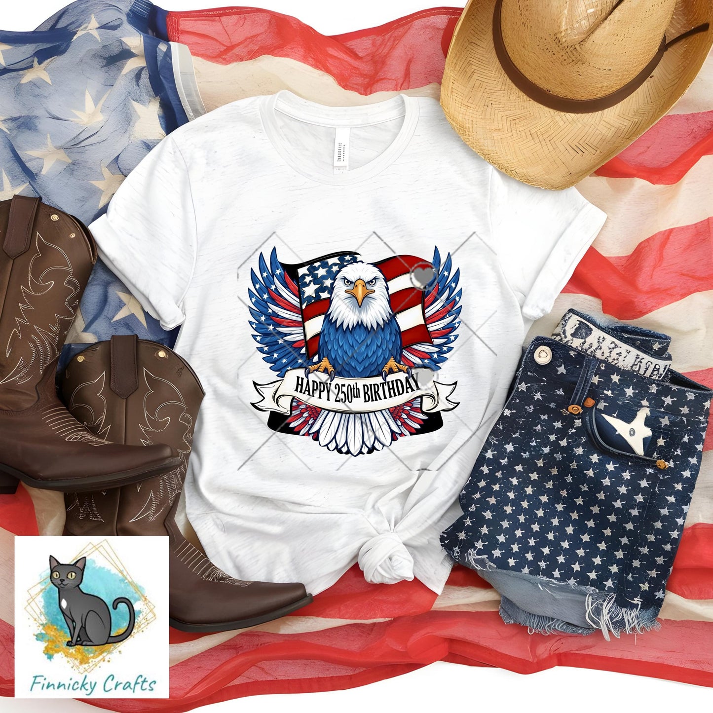 4th of July Eagle 250th Birthday Patriotic Sign PNG, Sublimation Design (Digital)